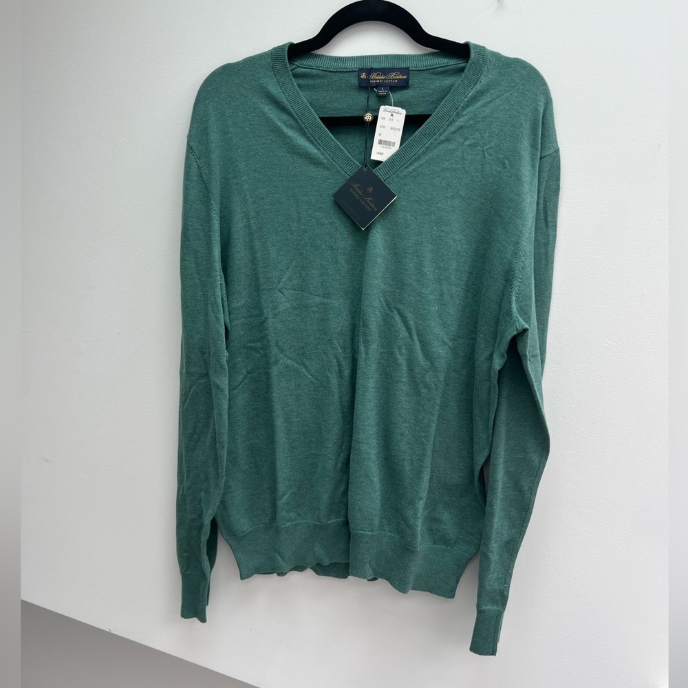 NWT Brooks Brothers size large long sleeve Supima cotton sweater in blue green